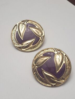 Vintage EDGAR BEREBI Purple & Gold Leaf Pierced Earrings